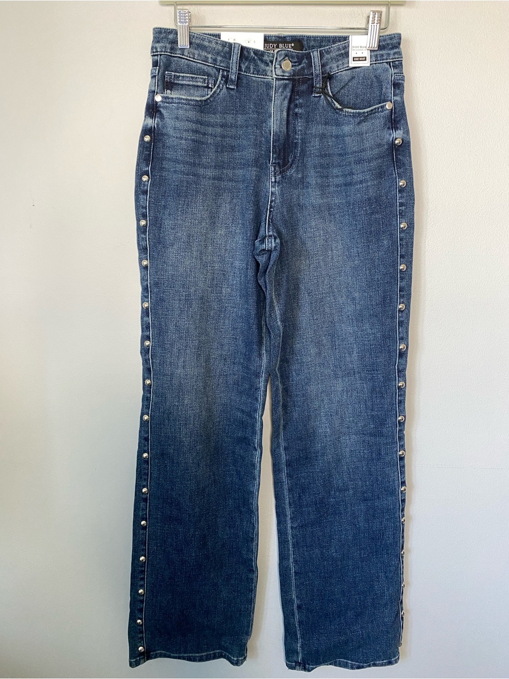 Judy Blue Mid-Dark Blue Straight Leg Jeans with Side Studs